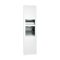 American Specialties 64672-2-00 Piatto Completely Recessed 3-In-1 Paper Towel Dispenser, High Speed Hand Dryer and Waste Receptacle - (208-240V) - White Phenolic Door