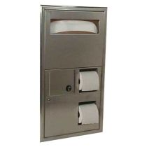 Bobrick 3574 Recessed Seat-Cover Dispenser, Sanitary Napkin Disposal and Toilet Tissue Dispenser