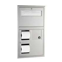 Bobrick 35745 Recessed Seat-Cover Dispenser, Sanitary Napkin Disposal and Toilet Tissue Dispenser