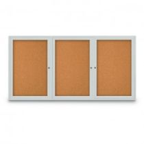 Enclosed Triple Door Radius Frame Corkboards-Indoor by United Visual 72"W x 36"H