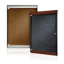 1-Door Silhouette Enclosed Tackboard, Cherry & Black Frame w/ Flair Fabric