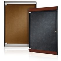 1-Door Silhouette Enclosed Tackboard, Cherry & Black Frame w/ Vinyl Fabric