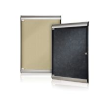 1-Door Silhouette Enclosed Tackboard, Maple & Black Frame w/ Vinyl Fabric