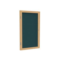 1-Door Wood Frame Oak Finish Enclosed Fabric Tackboard