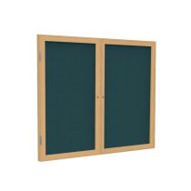 2-Door Wood Frame Oak Finish Enclosed Fabric Tackboard