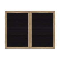 2-Door Wood Frame Oak Finish Enclosed Flannel Letterboard