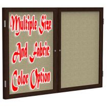 2-Door Wood Frame Walnut Finish Enclosed Fabric Tackboard