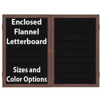 2-Door Wood Frame Walnut Finish Enclosed Flannel Letterboard