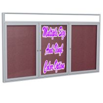 3-Door Satin Aluminum Frame w/ Illuminated Headliner Enclosed Vinyl Tackboard