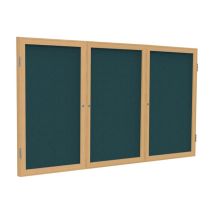 3-Door Wood Frame Oak Finish Enclosed Fabric Tackboard