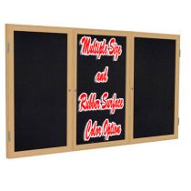 3-Door Wood Frame Oak Finish Enclosed Recycled Rubber Tackboard