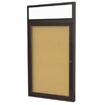 1-Door Bronze Aluminum Frame w/ Headliner Enclosed Tackboard - Natural Cork