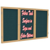 2-Door Wood Frame Oak Finish Enclosed Fabric Tackboard