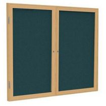 2-Door Wood Frame Oak Finish Enclosed Fabric Tackboard