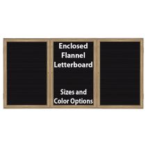 2-Door Wood Frame Oak Finish Enclosed Flannel Letterboard