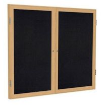 2-Door Wood Frame Oak Finish Enclosed Recycled Rubber Tackboard