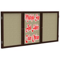 2-Door Wood Frame Walnut Finish Enclosed Fabric Tackboard