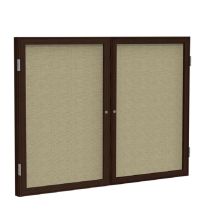 2-Door Wood Frame Walnut Finish Enclosed Fabric Tackboard