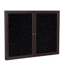 2-Door Wood Frame Walnut Finish Enclosed Recycled Rubber Tackboard