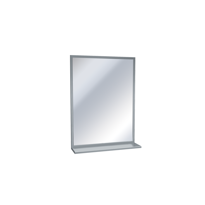 American Specialties 0605-1620 Series Stainless Steel Inter-Lok Angle Frame - Plate Glass Mirror With Shelf - 16"W x 20"H