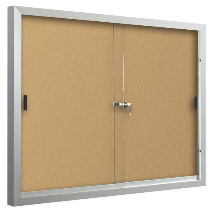 Best Rite Deluxe Bulletin Board Cabinet - 3' x 5' - 2 Sliding Doors  