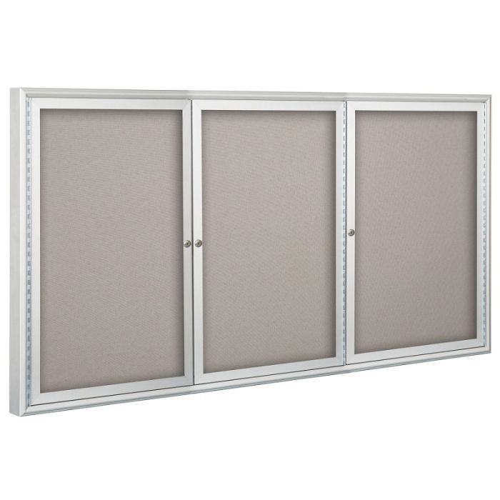 Best-Rite Outdoor Enclosed Bulletin Board Cabinet - 36"H x 72"W - 3 Doors - Silver Aluminum  