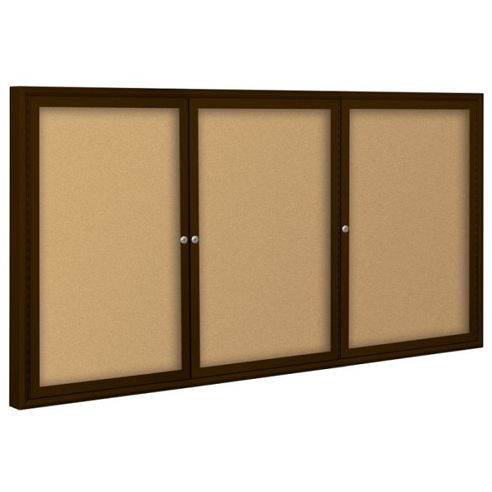 Best-Rite Outdoor Enclosed Bulletin Board Cabinet - 48"H x 72"W - 3 Doors - Coffee Aluminum   