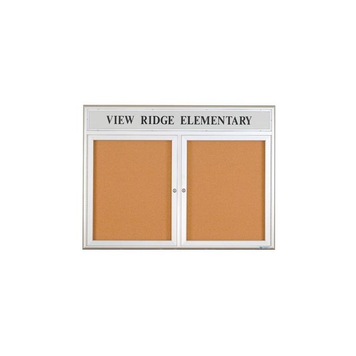 Enclosed Double Door Corkboard-with Header-Outdoor by United Visual 48"W x 36"H