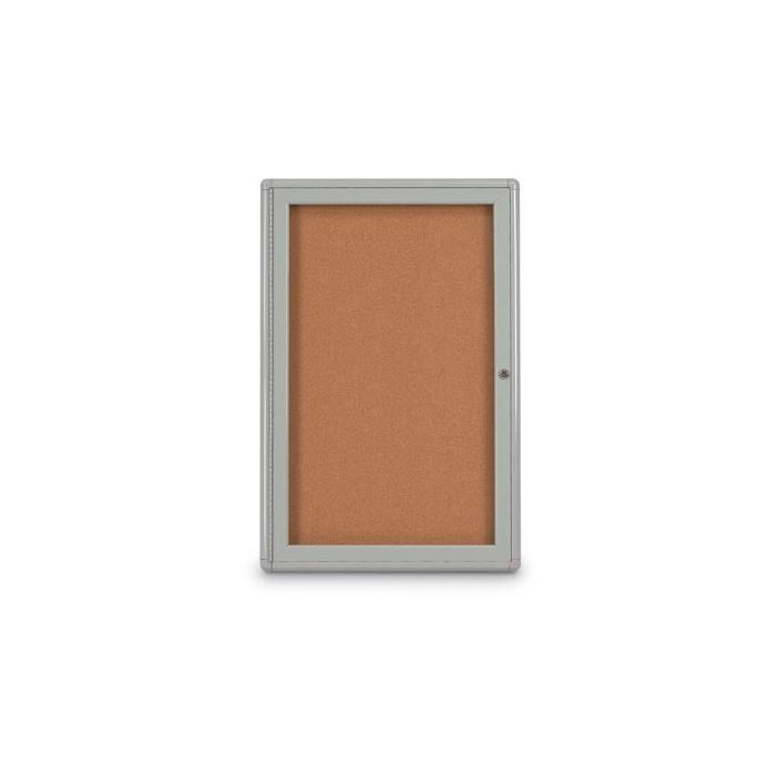 Enclosed Single Door Radius Corner Corkboard-Indoor by United Visual 24"W x 36"H