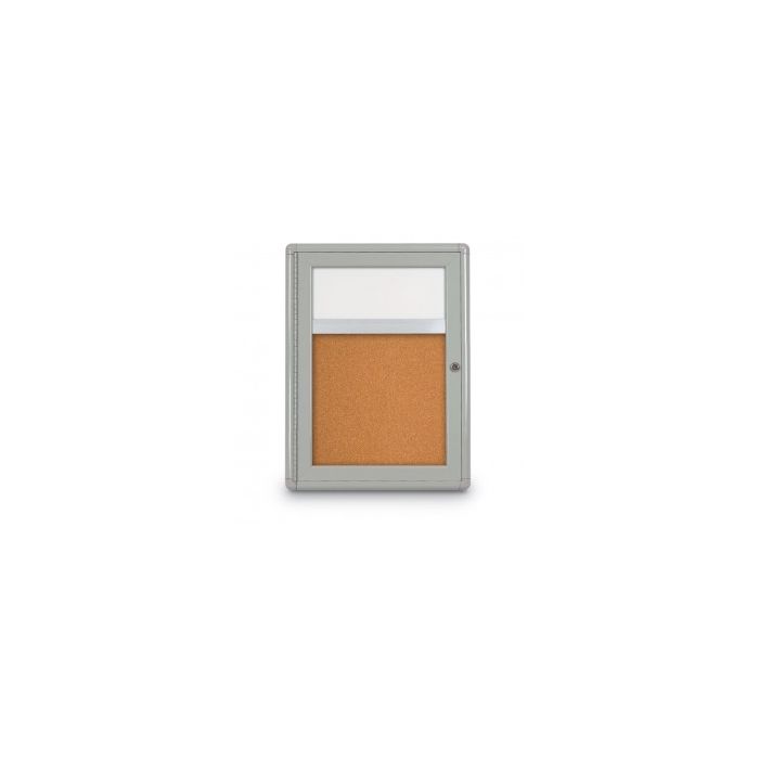 Enclosed Single Door Radius Corner Corkboard-with Header-Indoor by United Visual 24"W x 36"H