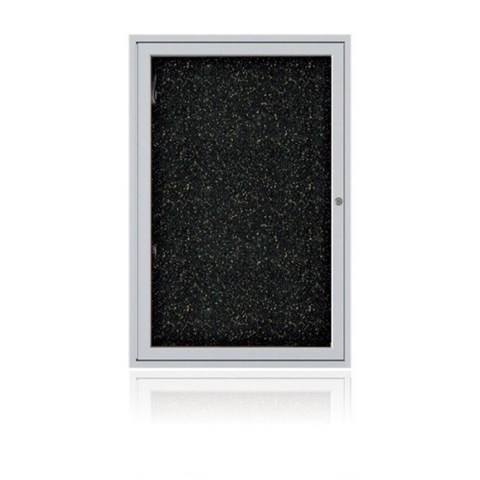 1-Door Satin Aluminum Frame Enclosed Recycled Rubber Tackboard