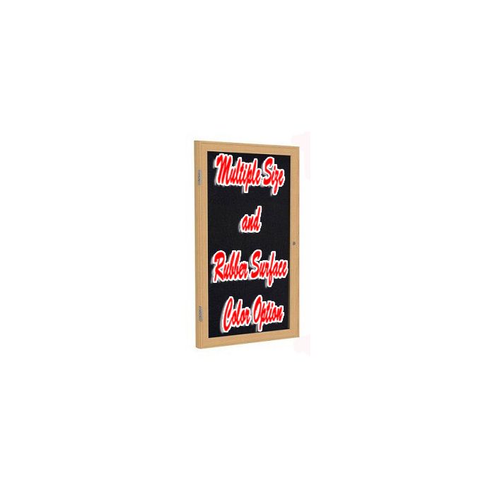 1-Door Wood Frame Oak Finish Enclosed Recycled Rubber Tackboard