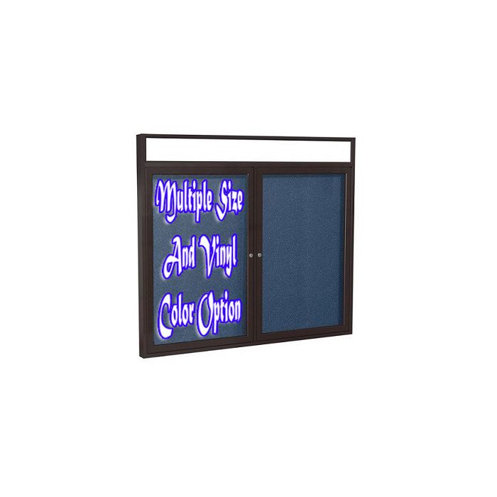 2-Door Bronze Aluminum Frame w/ Illuminated Headliner Enclosed Vinyl Tackboard