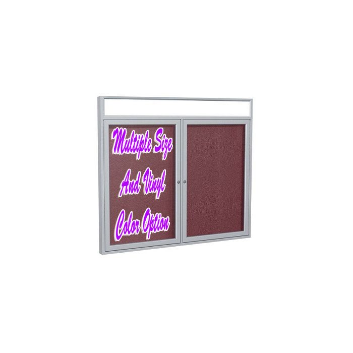 2-Door Satin Aluminum Frame w/ Illuminated Headliner Enclosed Vinyl Tackboard