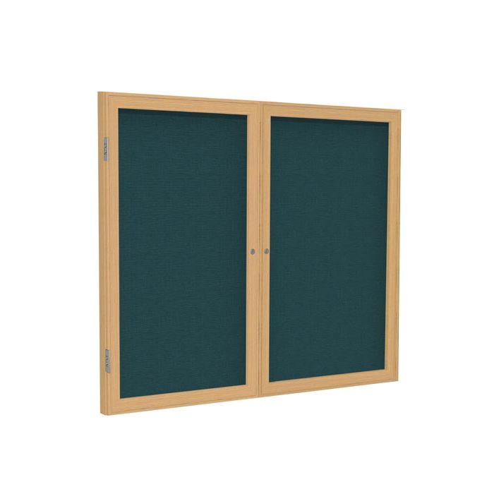 2-Door Wood Frame Oak Finish Enclosed Fabric Tackboard