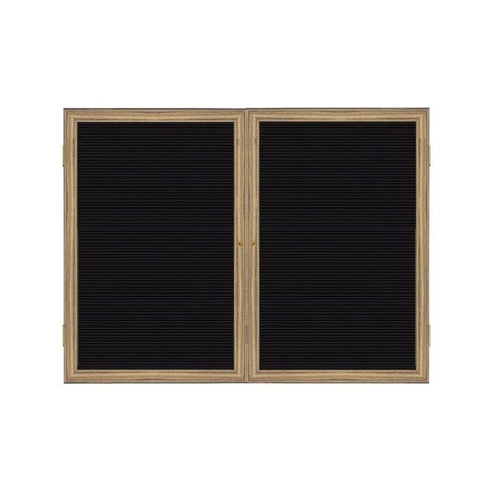 2-Door Wood Frame Oak Finish Enclosed Flannel Letterboard