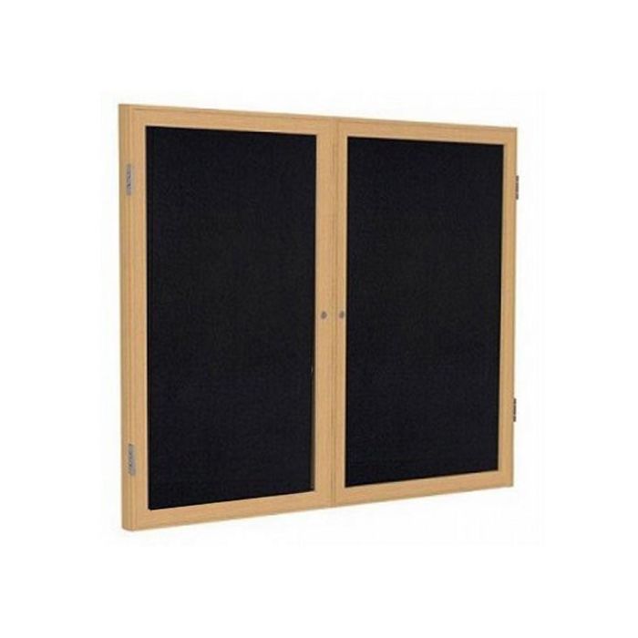 2-Door Wood Frame Oak Finish Enclosed Recycled Rubber Tackboard