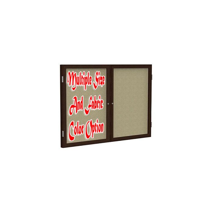 2-Door Wood Frame Walnut Finish Enclosed Fabric Tackboard