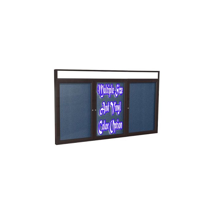 3-Door Bronze Aluminum Frame w/ Illuminated Headliner Enclosed Vinyl Tackboard