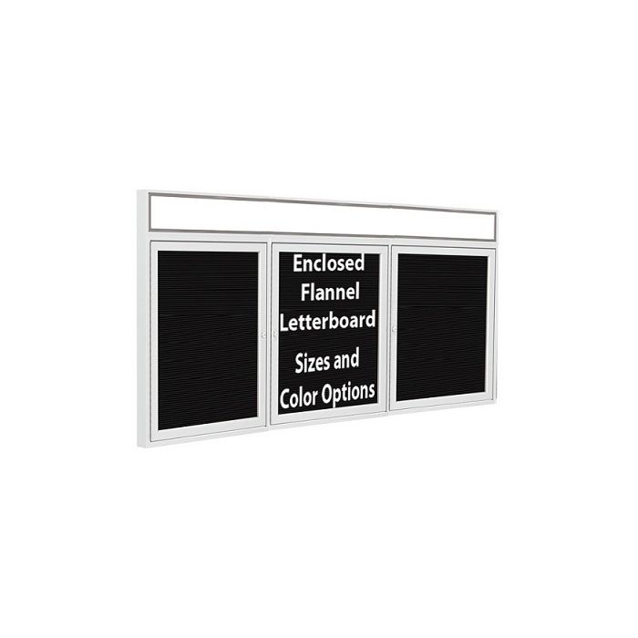 3-Door Satin Aluminum Frame w/ Illuminated Headliner Enclosed Flannel Letterboard