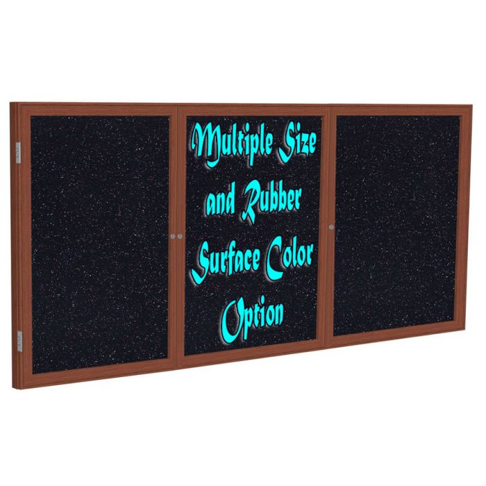 3-Door Wood Frame Cherry Finish Enclosed Recycled Rubber Tackboard