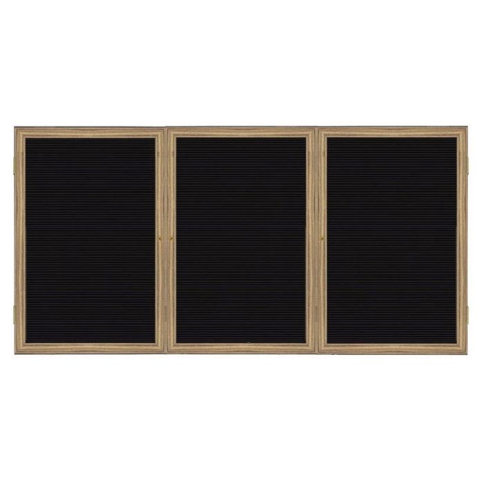 3-Door Wood Frame Oak Finish Enclosed Flannel Letterboard