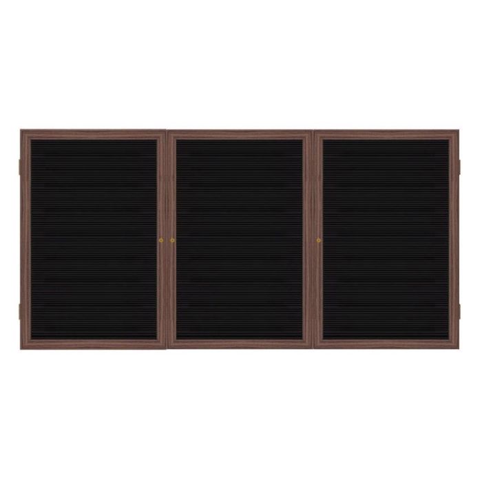 3-Door Wood Frame Walnut Finish Enclosed Flannel Letterboard