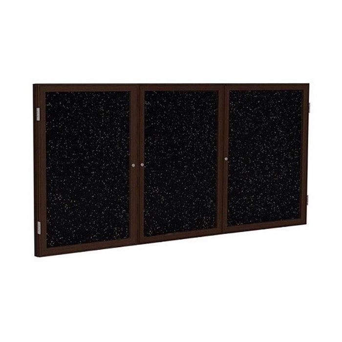 3-Door Wood Frame Walnut Finish Enclosed Recycled Rubber Tackboard