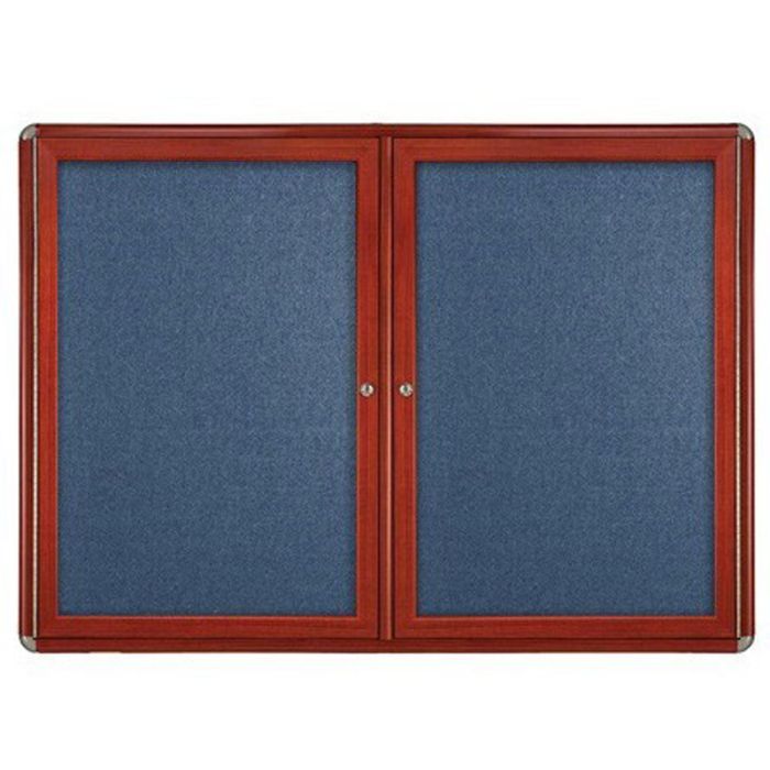 2-Door Ovation Black Fabric Tackboard - Cherry Wood Look Finish/Black Corners
