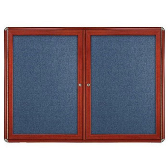 2-Door Ovation Black Fabric Tackboard - Cherry Wood Look Finish/Chrome Corners