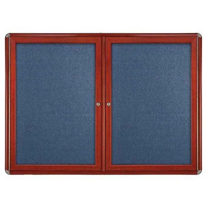 2-Door Ovation Black Fabric Tackboard - Cherry Wood Look Finish/Chrome Corners