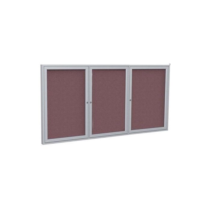 3-Door Satin Aluminum Frame Enclosed Fabric Tackboard
