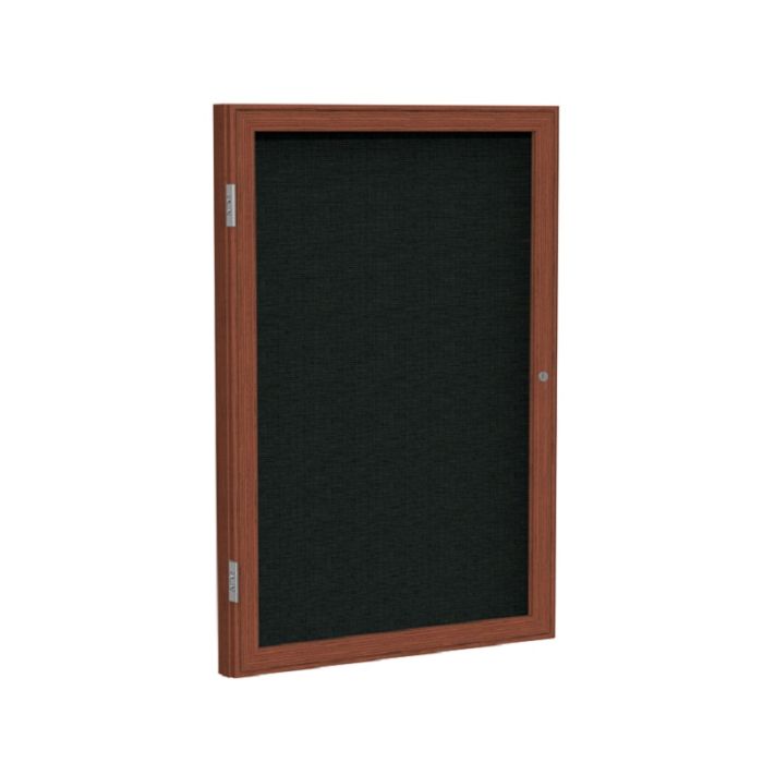 1-Door Wood Frame Cherry Finish Enclosed Fabric Tackboard