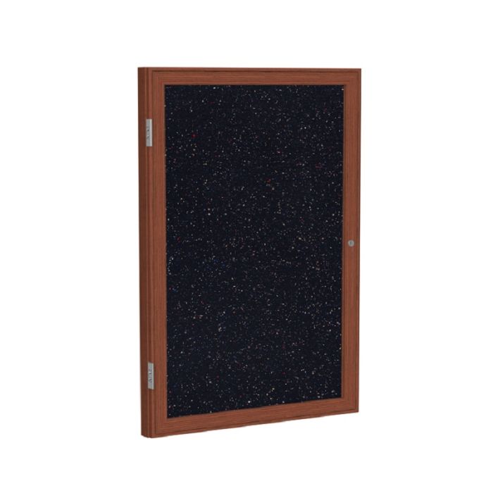 1-Door Wood Frame Cherry Finish Enclosed Recycled Rubber Tackboard